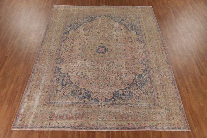 Semi-Antique Muted Distressed Pink Mashaad Living Room Rug 10x12 Handmade Carpet gallery