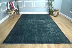 Dark Green Vintage Turkish Rug, Wool Woven Boho Decor Rug, 6.10×9.81 H-2660