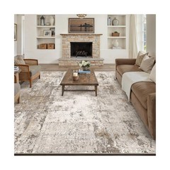 8×10 Washable Area Rug Brown Grey Abstract Living Room Bedroom Carpet Neutral…