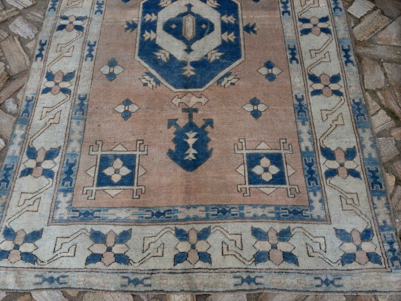 Hand-Knotted Blue Wool Vintage Carpet 6x8 Traditional Anatolia Large Rug Bedroom gallery