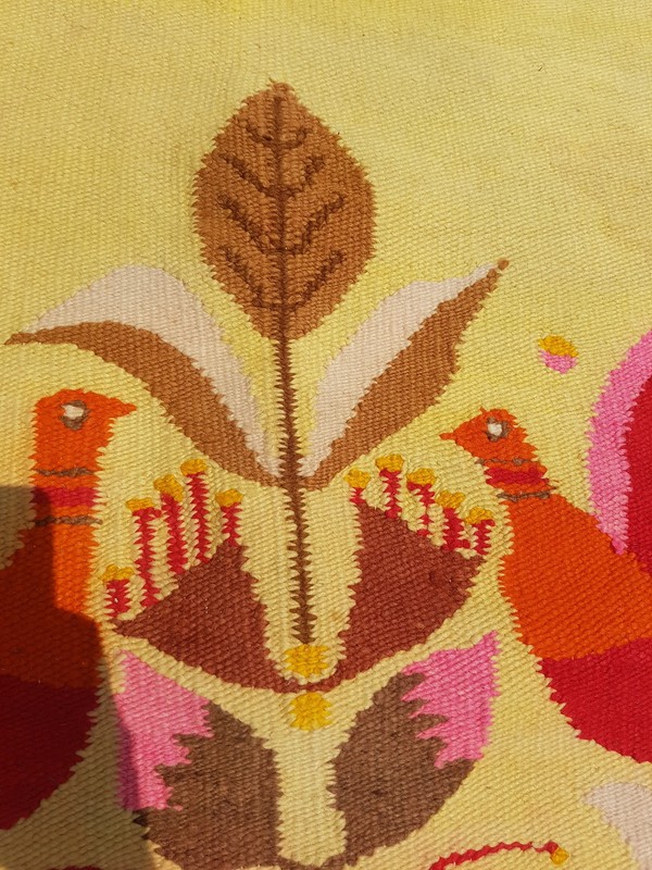 Vintage Traditional Handmade Firebird Design Wool Multicolor Kilim 3.7x3.1 ft gallery