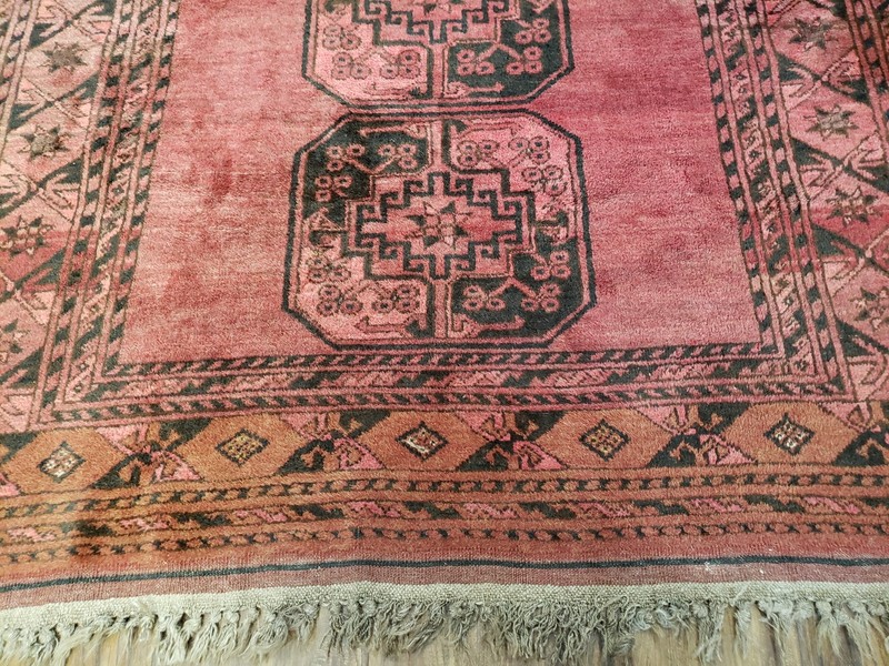 Antique Bukhara Area Rug Vintage Afghan Bashir Carpet 4x6 Hand-Knotted Red Black gallery