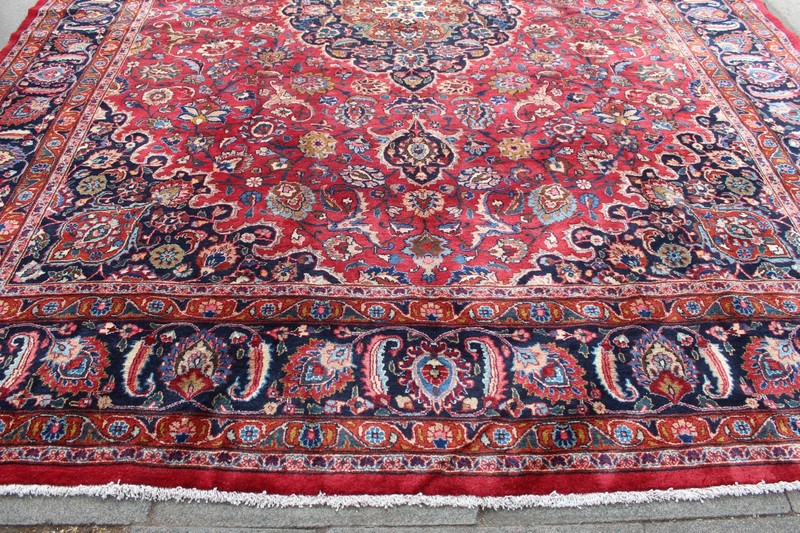 Vintage Hand Made Traditional Oriental Wool Red Blue Large Carpet 388x304cm gallery