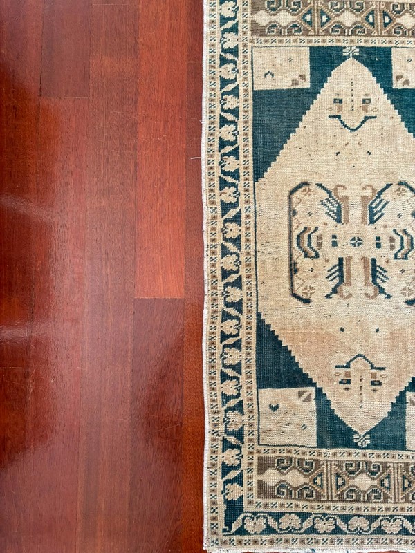 Anatolian 2x4 Accent Runner Blue Cream Brown Wool Vintage Hand Knotted Rug gallery