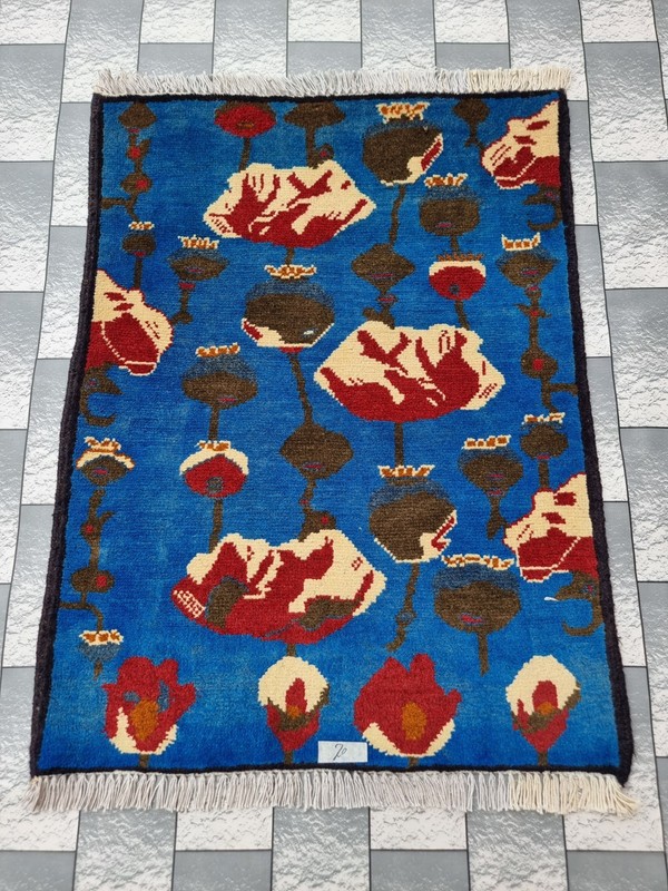 Hand Afghan Opium Flower Rug Tribal Wool With Knotted Wall Hanging Rug gallery