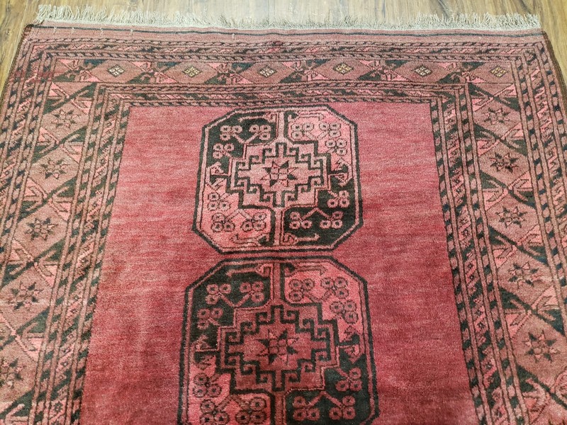 Antique Bukhara Area Rug Vintage Afghan Bashir Carpet 4x6 Hand-Knotted Red Black gallery