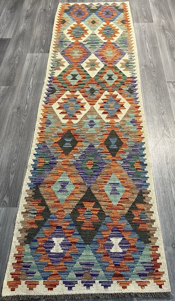 Handmade Kilim Runner wool natural colours Afghan Traditional 289cmx79cm