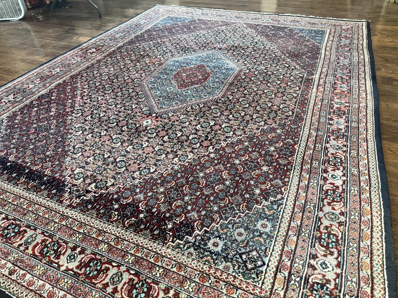 Indo Bidjar Rug 8x11 Herati Mahi Pattern Red Navy Blue Handmade Vintage Wool gallery
