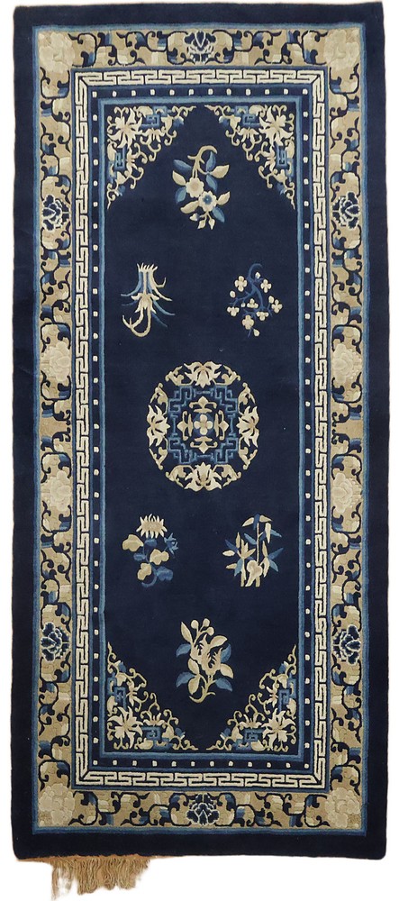 Vintage 3x6 Hand-Knotted Wool Rug with All-Over Geometric Design in Rich Blue