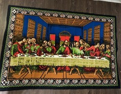 1950’s Large Vintage Jesus Last Supper Tapestry Rug Wall Hanging 76″ X 49″ NICE