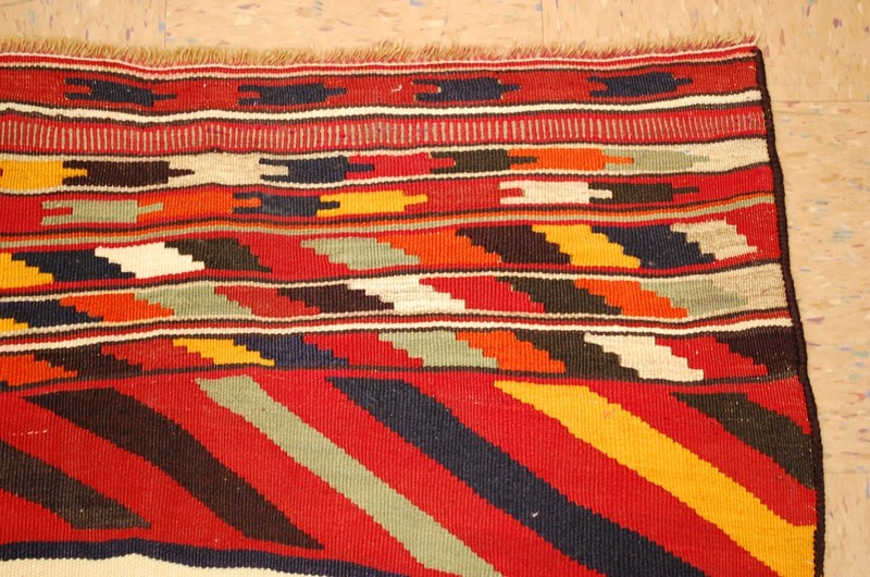 OLD,ANTIQUE RARE,FINE WOVEN CAUCASIAN KILIM FLAT WOVEN RUG3'7"x6'4" NATURAL DYES gallery