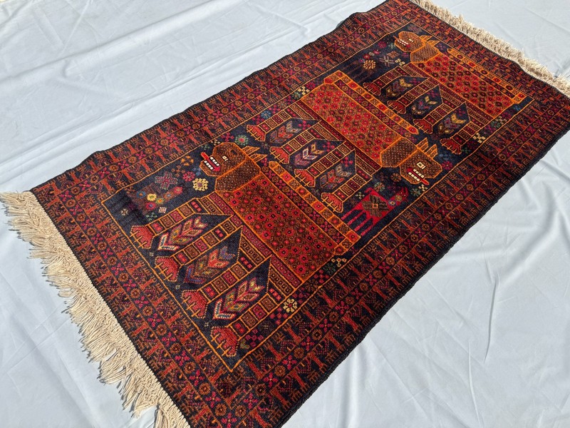 3x5 ft Afghan Hand Knotted Vintage Area Rug Baluchi Pictorial Animal Lion Carpet gallery