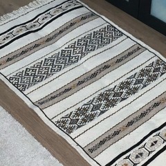 Algerian Amazigh Traditional Rug Beige w/ brown & black From the M’zab Valley
