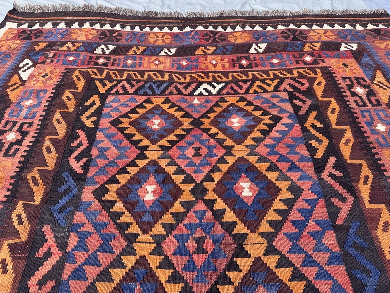 Rust Navy Faded Kilim Rug 6'5x9'9 Turkish Tribal Antique Boho Flatweave Area Rug gallery