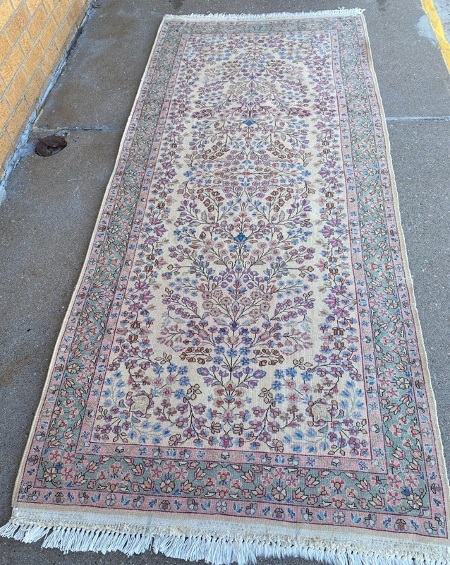 Nice Antique Vintage Oriental 3' x 7' Floral 256 KPSI gallery