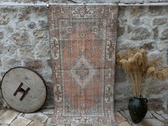 Hand-Knotted Isparta Area Vintage Rug 4×7 Pale Orange Wool and Cotton Carpet