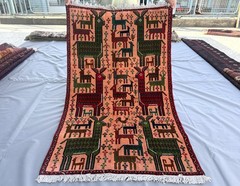 Fine Vintage Afghan Pictorial Rug 3×5 Deer Animal Hand Knotted Persian Style Rug