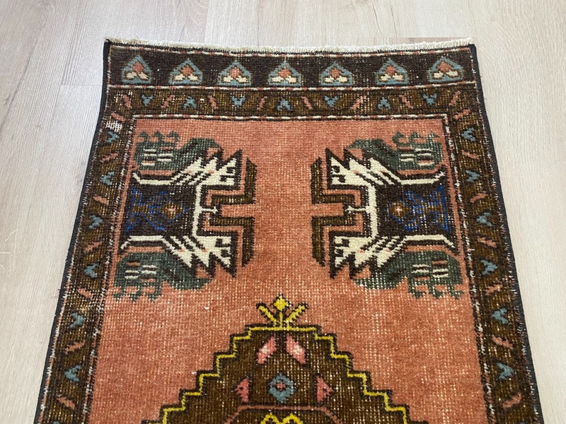 Vintage Handwoven Turkish Rug 1.7x3.5 Ft Wool Village Folk Art Accent Carpet gallery