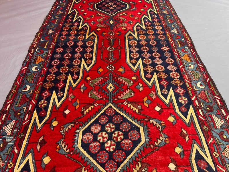 3'8x10'2ft Vintage Caucasian Hand Knotted Wool Double Hexagonal Medallion Runner gallery