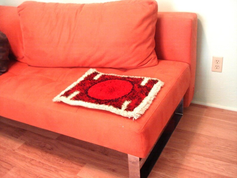 1960's HOJER EKSPORT WILTON Danish Modern Wool Mini Rya Rug Tapestry Mid Century gallery