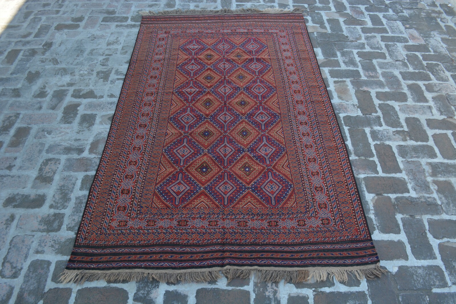 AFGHAN HANDMADE VINTAGE QALAINO KILAM, TRIBAL KILAM , SIZE :250X149 CM gallery