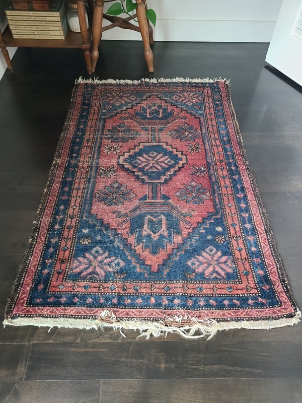 Lovely Little Vintage Hand-Knotted Geometric Floral Wool Rug 2.5' x 4' gallery