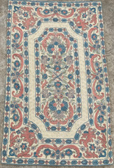 Vintage Handmade Kashmiri Crewel Floral Wool Chain Stitch Rug 116×70 cm