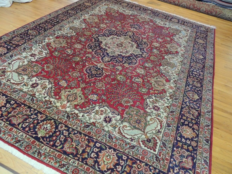 10x13 10x14 semi-Antique Kashaan Oriental Area Rug wool Red Navy Blue Green gallery