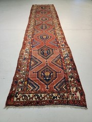 Antique Oriental Hand-Knotted Wool Runner Kurdish Serapi Rust/Ivory 3’6″ x 15’4″