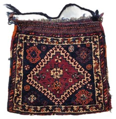 Antique Hand-Knotted Kurdish Rug Bag, 19×23” Handmade Tribal Wool Rug