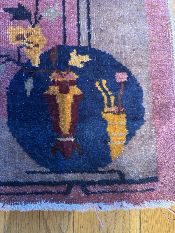 Gorgeous Antique Chinese Art Deco Rug C.1910 Rare Pink Hue 46” X 25” gallery
