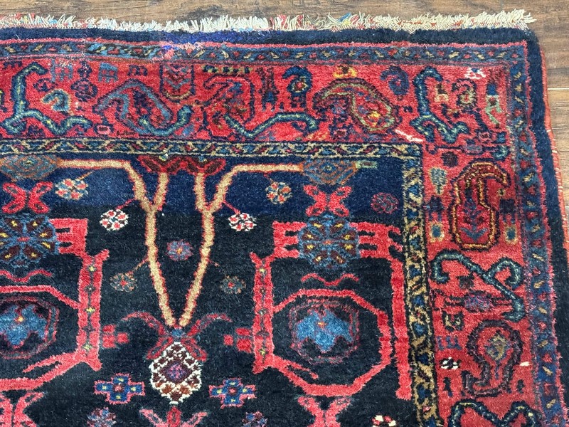 Per'sian Malayer Runner Rug 4x16 Navy Red Handmade Antique Carpet gallery