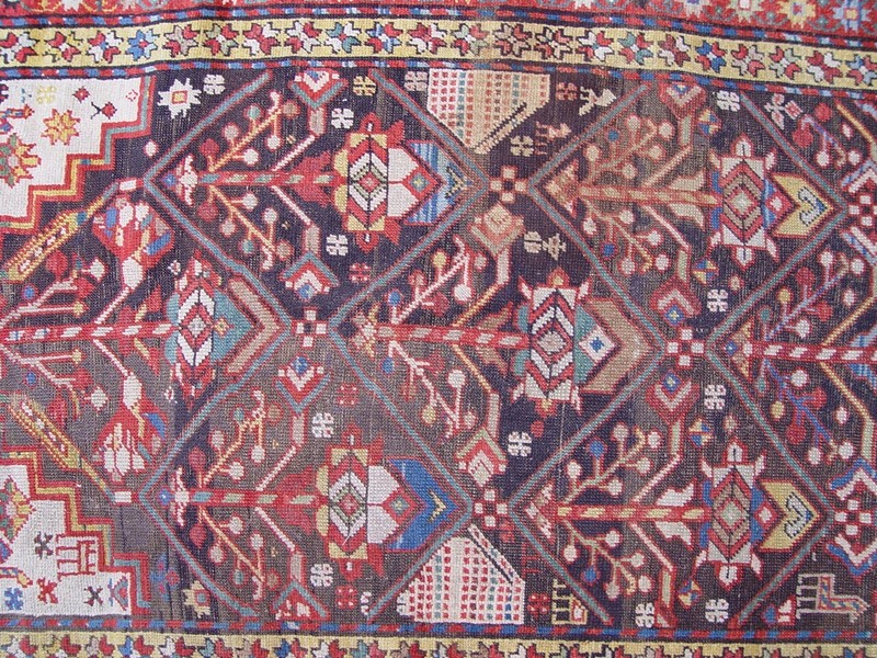 Antique 1880s Caucasian Runner Handmade Pictorial Wool Tribal Rug 3'4" x 11'9 gallery