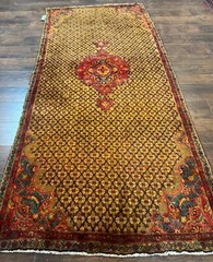 Per’sian Kurdish Koliai Runner Rug 4×9 Camel Hair Red Wool Antique Tribal Carpet