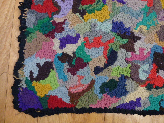 ANTIQUE PRIMITIVE FOLK ART Hand Hooked Rug on Burlap FARM HOUSE or CABIN gallery