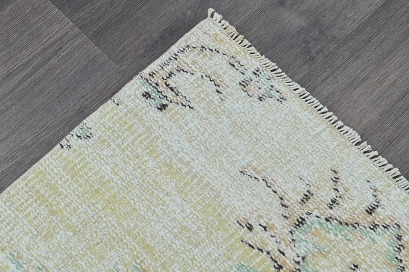 Vintage Turkish Runner Rug 2x5ft BEIGE Handmade Anatolian Oushak Hallway Wool gallery