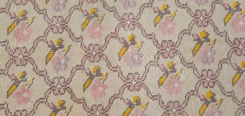 Antique 1930-1940's Natural Dye Distressed Wool Pile Oushak Area Rug 4'6" x7'2" gallery