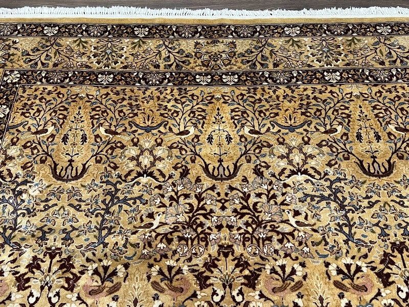 Indian Oriental Rug 6x9 Allover Floral Motif Birds Tan/Cream Fine Wool Carpet gallery