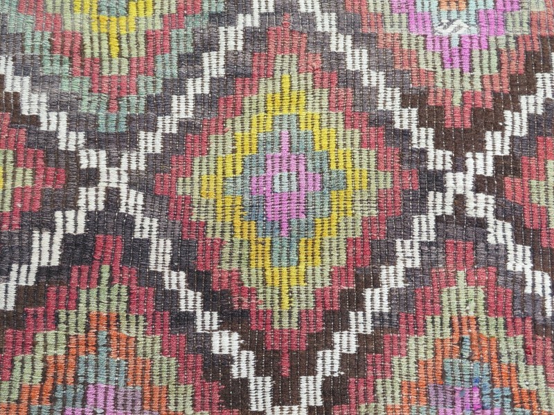 Large Bohemian Geometric Vintage Rug, Multicolor Diamonds Handwoven Rug 75"x106" gallery