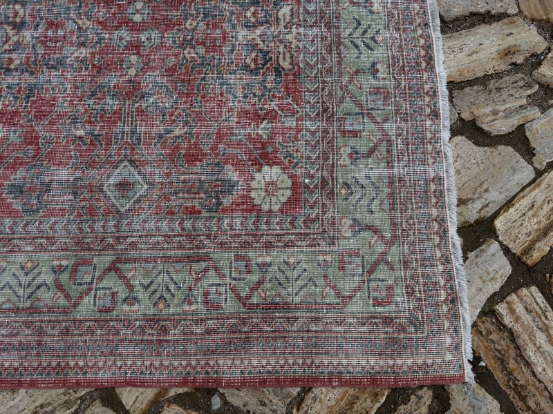 Hand-Knotted Turkish Large Rug 5x8 Red Wool Geometric Carpet for Living Room gallery