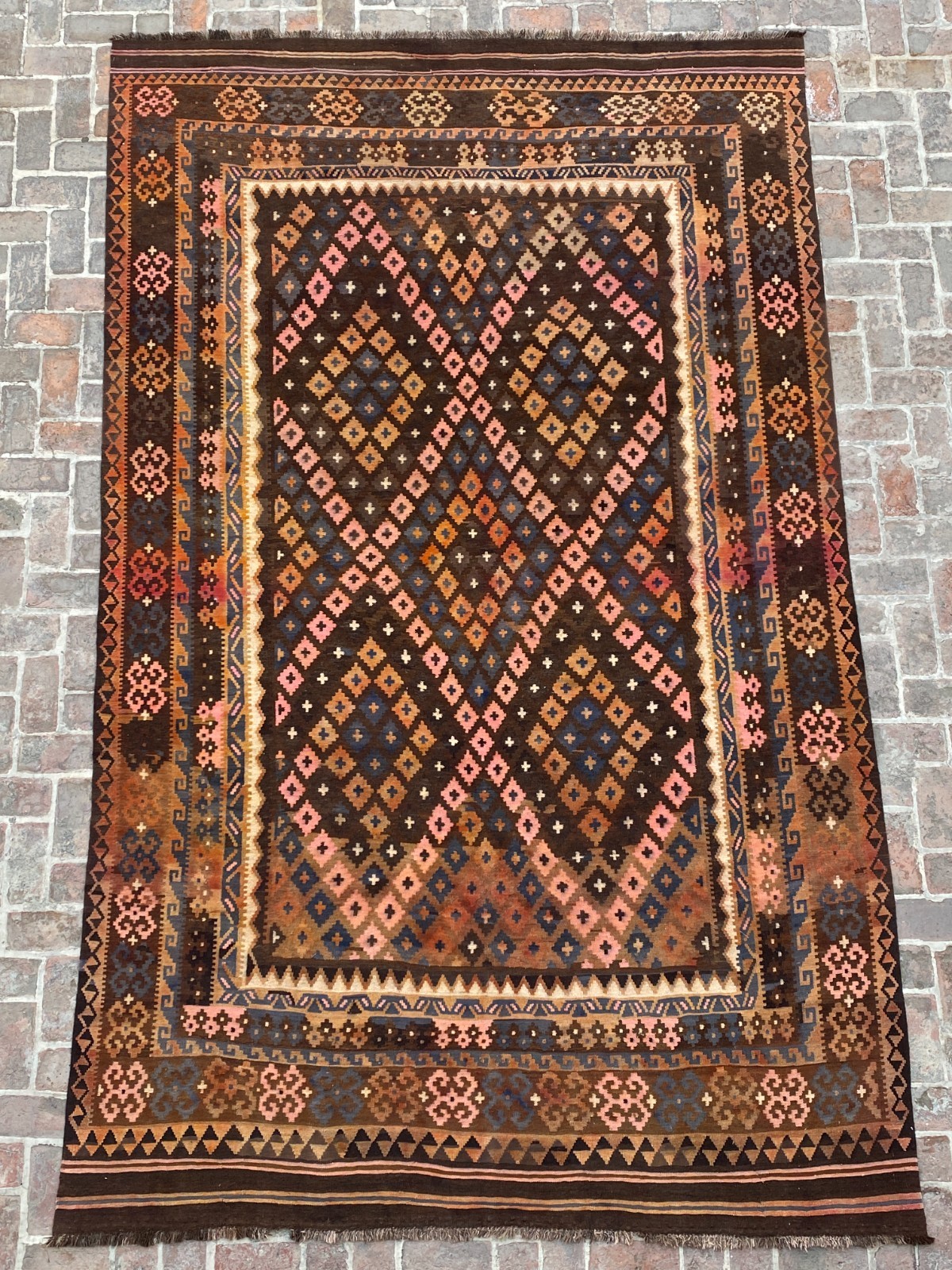 8.3x13.3 Afghan Kilim Rug Turkish Style Terracotta Geometric Handmade Flatweave gallery