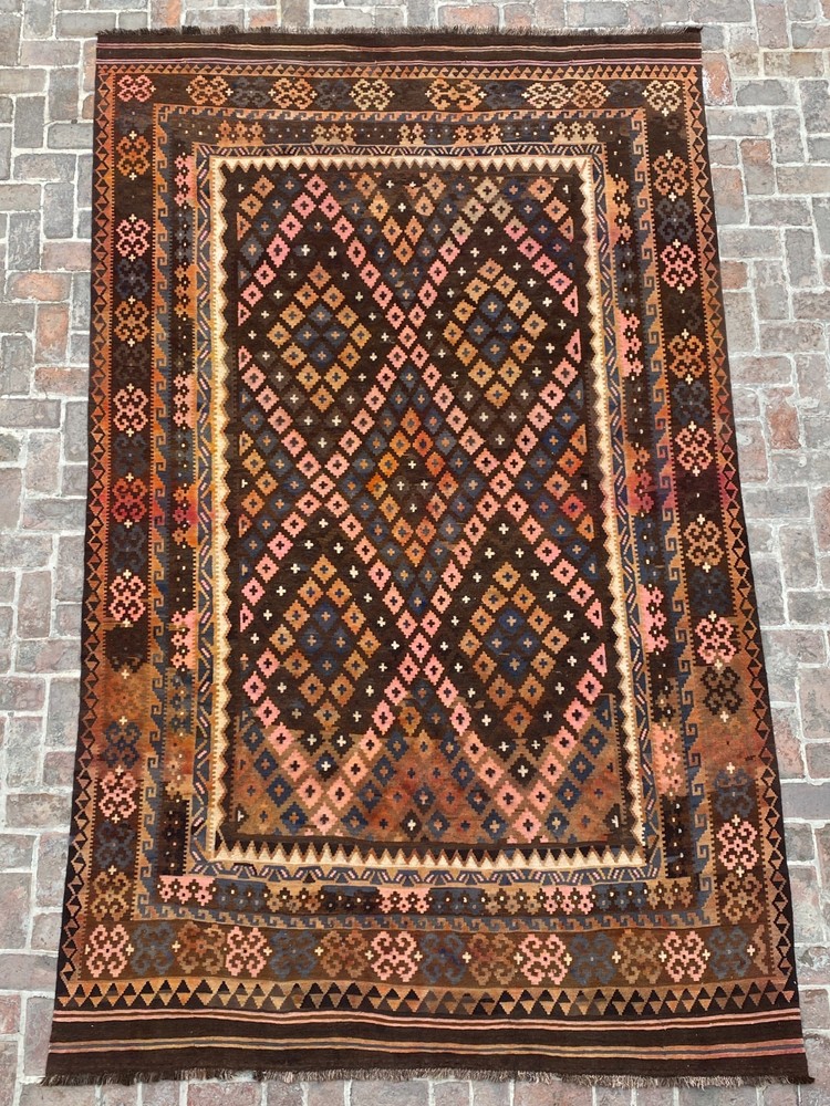 8.3x13.3 Afghan Kilim Rug Turkish Style Terracotta Geometric Handmade Flatweave