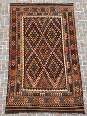8.3×13.3 Afghan Kilim Rug Turkish Style Terracotta Geometric Handmade Flatweave