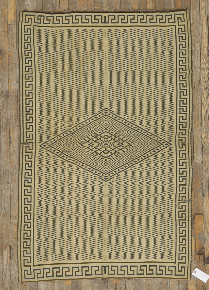3'x5' Antique Greek Key Border Native American Navajo Flatwoven Rug