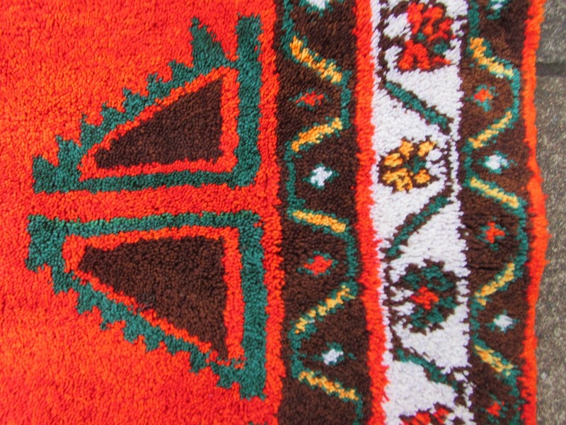 Vintage Hand Made Traditional Rug Oriental Cotton Orange Red Small Rug 126x110cm gallery