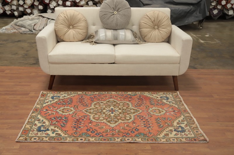 Orange Vintage Traditional Handmade Wool Floral Accent Rug 3x5 ft for Foyer gallery