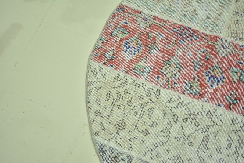 Multicolor Turkish Vintage Round Rug, 3.9x3.9ft, Antique Handmade Patchwork Rug gallery