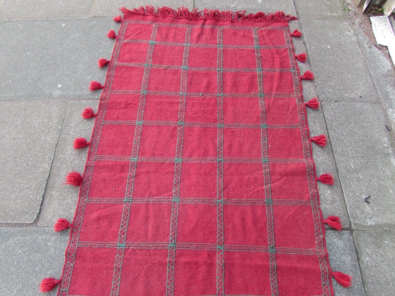 Vintage Traditional Hand Made Oriental Wool Red Large Long kilim 250x95cm gallery