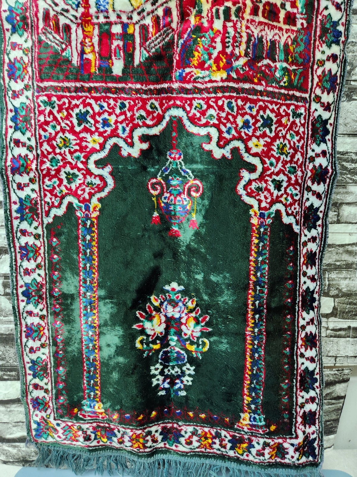 Vintage Green Muslim wall hanging prayer rug 1970-1980s Qatar Kuwait Carpet  gallery