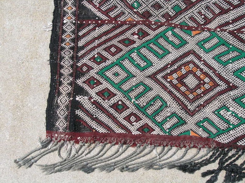 Fine Vintage All Silk Moroccan Not Commercial Zemmour Flat Woven Hand Woven Rug gallery